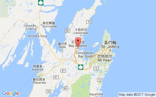 加拿大海運港口貝羅伯茨bay roberts港口地圖