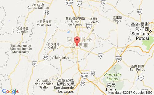 墨西哥海運(yùn)港口阿瓜斯卡連特斯aguascalientes港口地圖