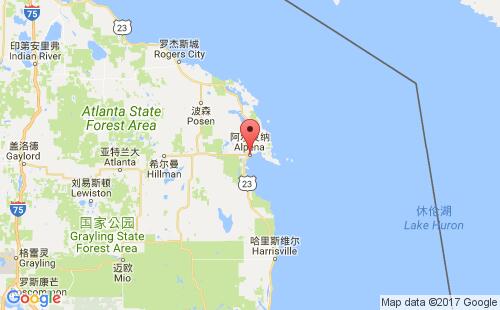 美國海運港口阿爾皮納alpena港口地圖
