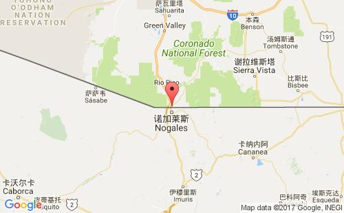 美國(guó)海運(yùn)港口諾加利斯nogales,az港口地圖